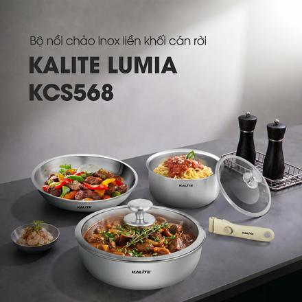 Bộ nồi chảo inox liền khối cán rời Kalite Lumia KCS568 công nghệ vân vảy cá
